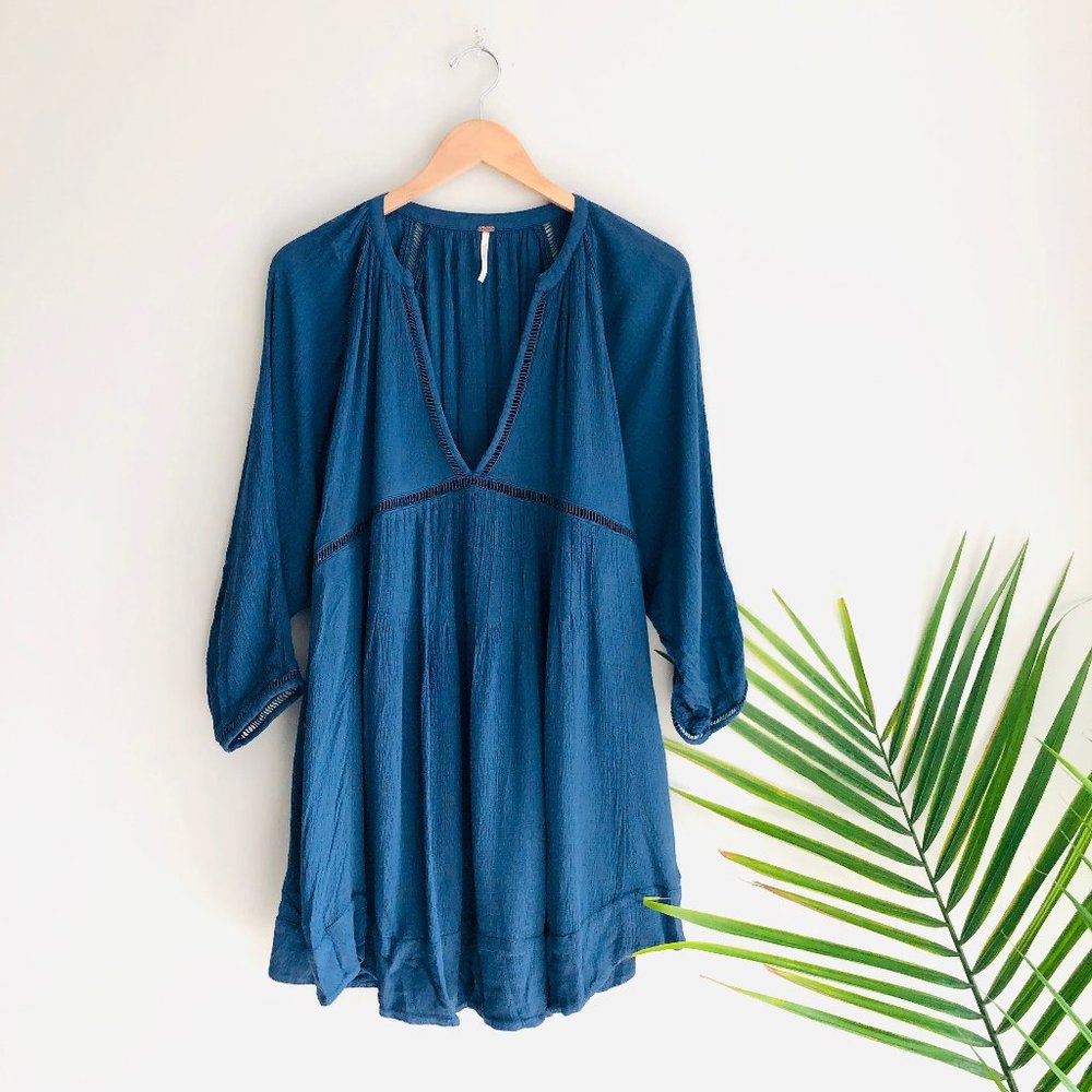 Free People Go Lightly Eyelet Mini Dress Blue S